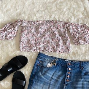 New Forever 21 Smocked Crop Top Off the Shoulder